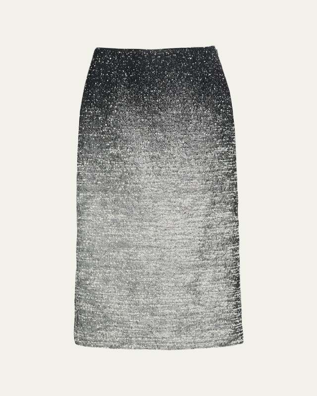 Ombre Metallic Boucle Jacquard Midi Pencil Skirt